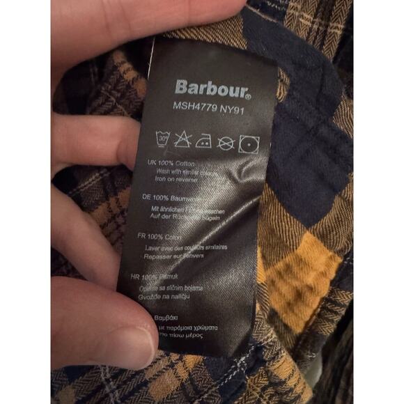 Barbour Shirt Men’s Size Medium Flannel Yellow Brown Plaid The Steve McQueen - Picture 12 of 13